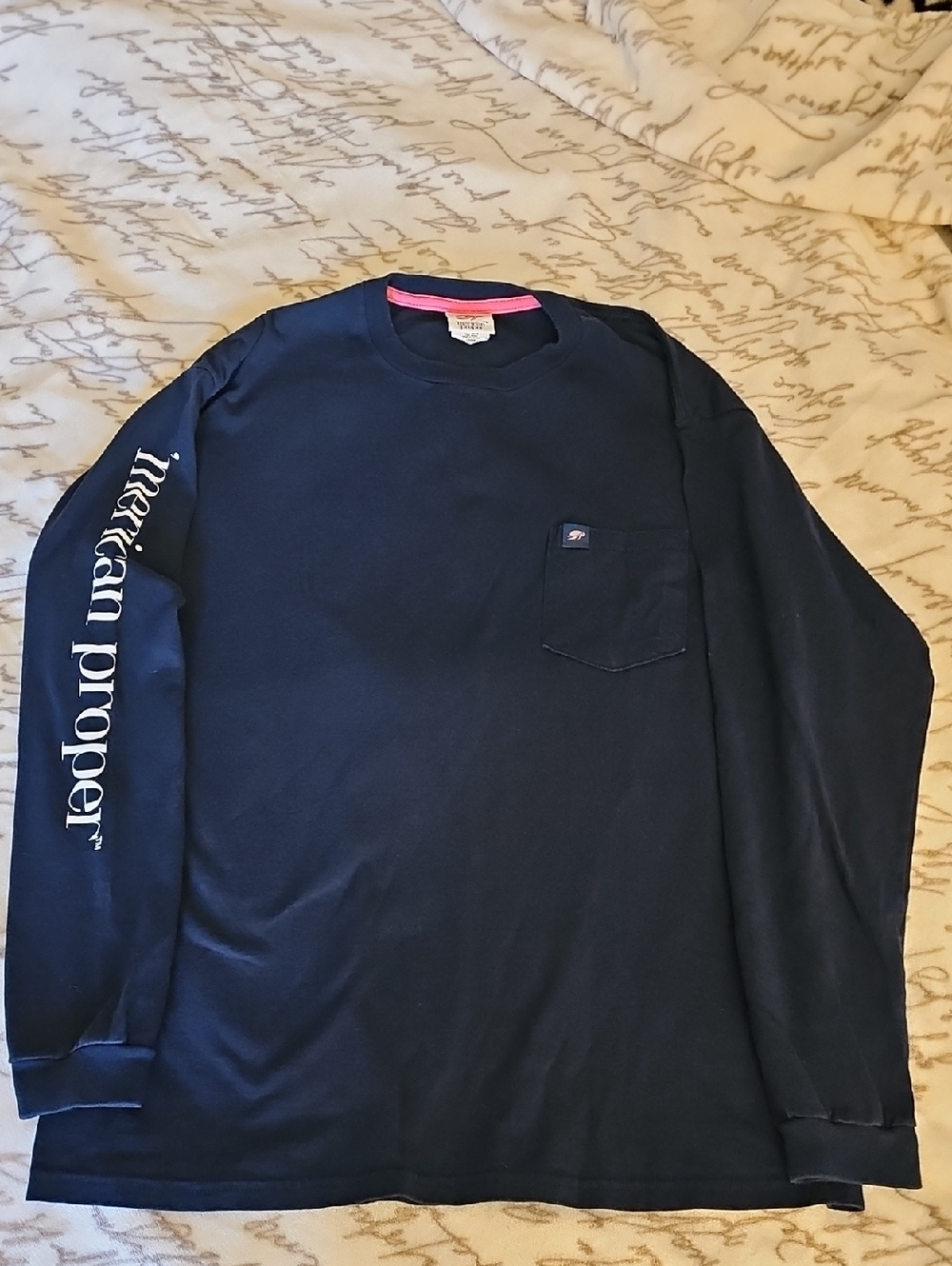 Long-Sleeve Pocket Tee with Sleeve Script E.U.C